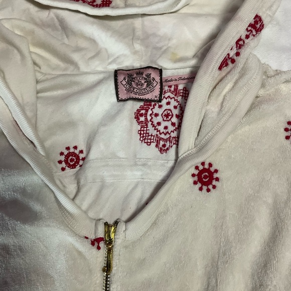 Vintage Juicy Couture Ivory Zip-Up with Red Floral Design Vest - Picture 2 of 7